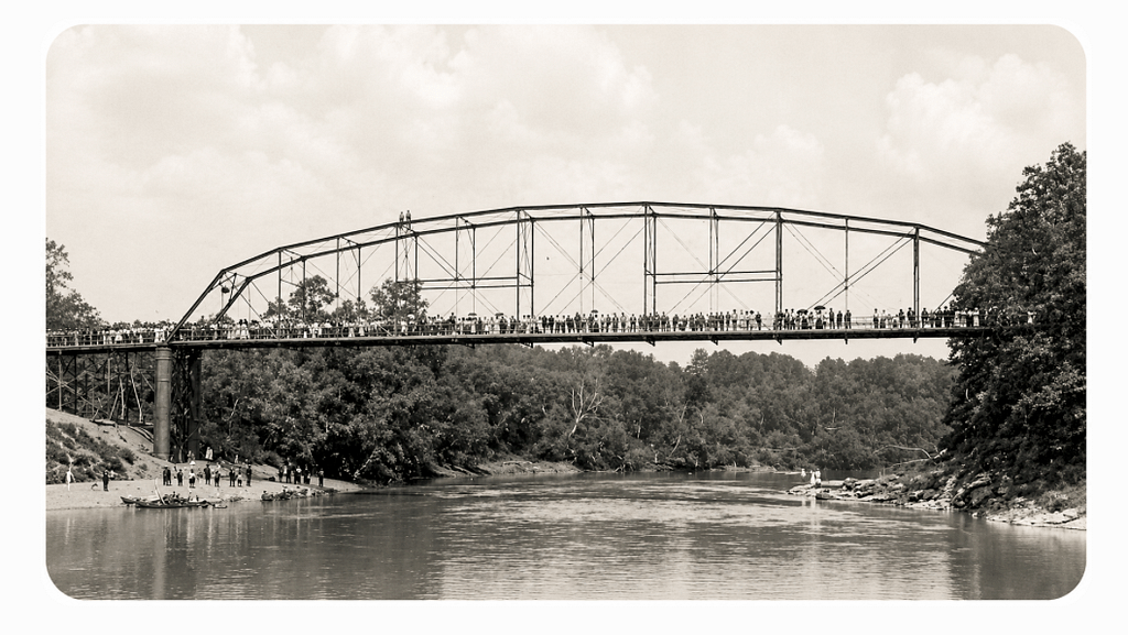 Opening day of the Catawba River Bride in 1905. The bridge was destroyed in the Great Flood of 1916.