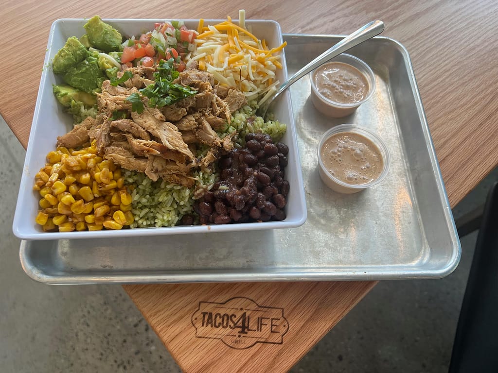 100% Fit Foodie Approved Southwest Rice Bowl - fresh and delicious and comes with a box to take the leftovers home - its huge