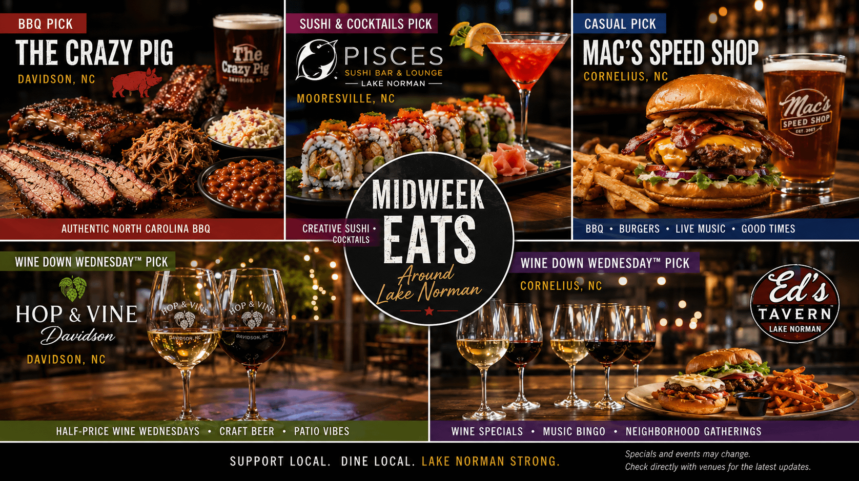 Midweek Eats™ Around Lake Norman: Midweek Dining Picks™