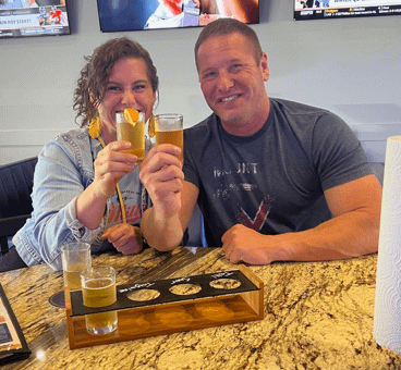 Amber Valentine and Steven Paul enjoying their flight of MW beers